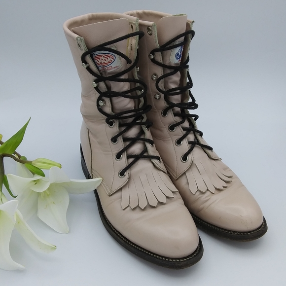 Justin Boots Shoes - VINTAGE JUSTIN Kiltie Lace Up Leather Roper Boots
